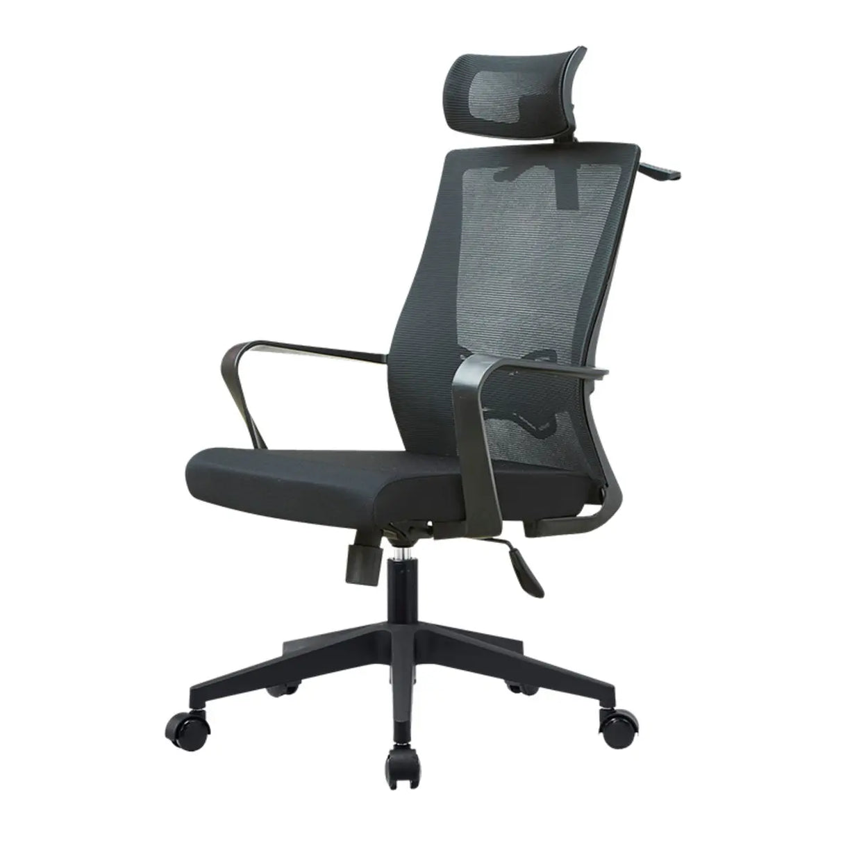 High-Back Black Adjustable Mesh Office Chair with Headrest Image - 10