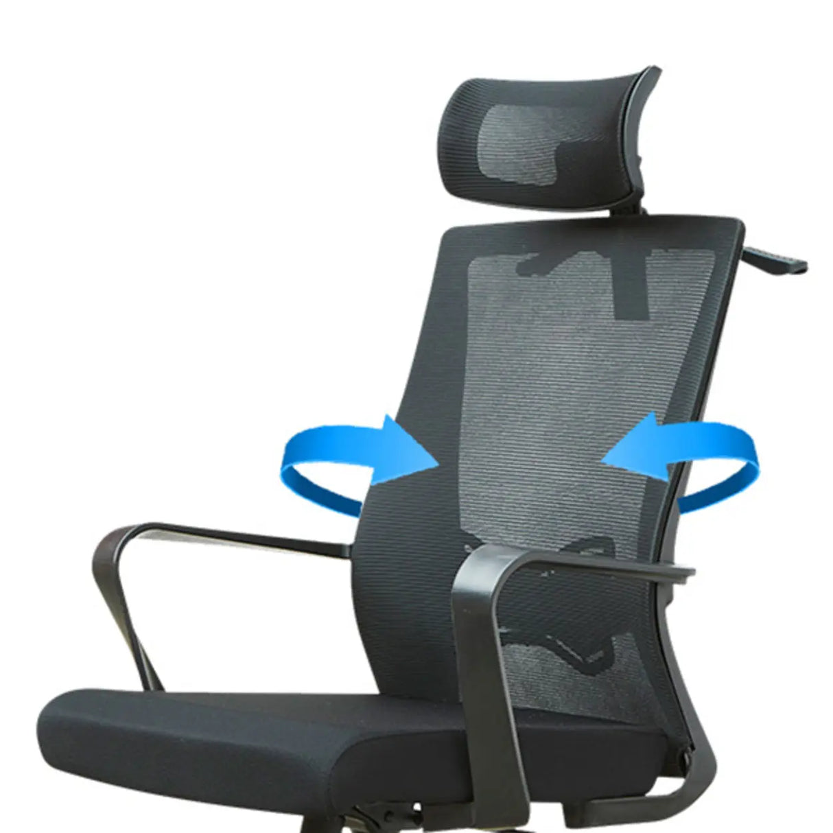 High-Back Black Adjustable Mesh Office Chair with Headrest Image - 13