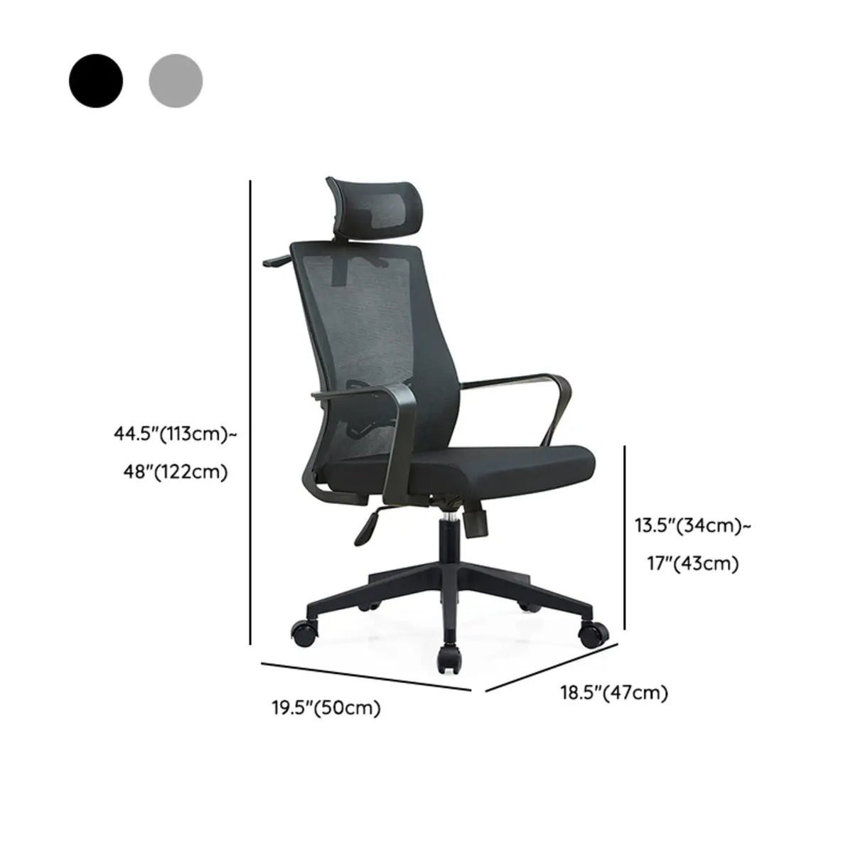 High-Back Black Adjustable Mesh Office Chair with Headrest 