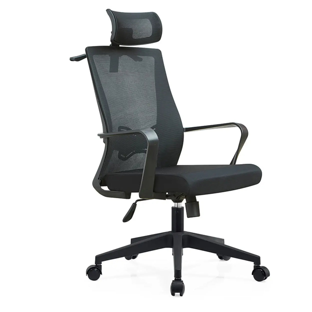 High-Back Black Adjustable Mesh Office Chair with Headrest Image - 3