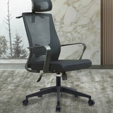 High-Back Black Adjustable Mesh Office Chair with Headrest Image - 4
