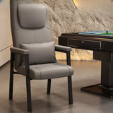 High-back Ergonomic Leather Grey Office Chair with Pillow Image - 2
