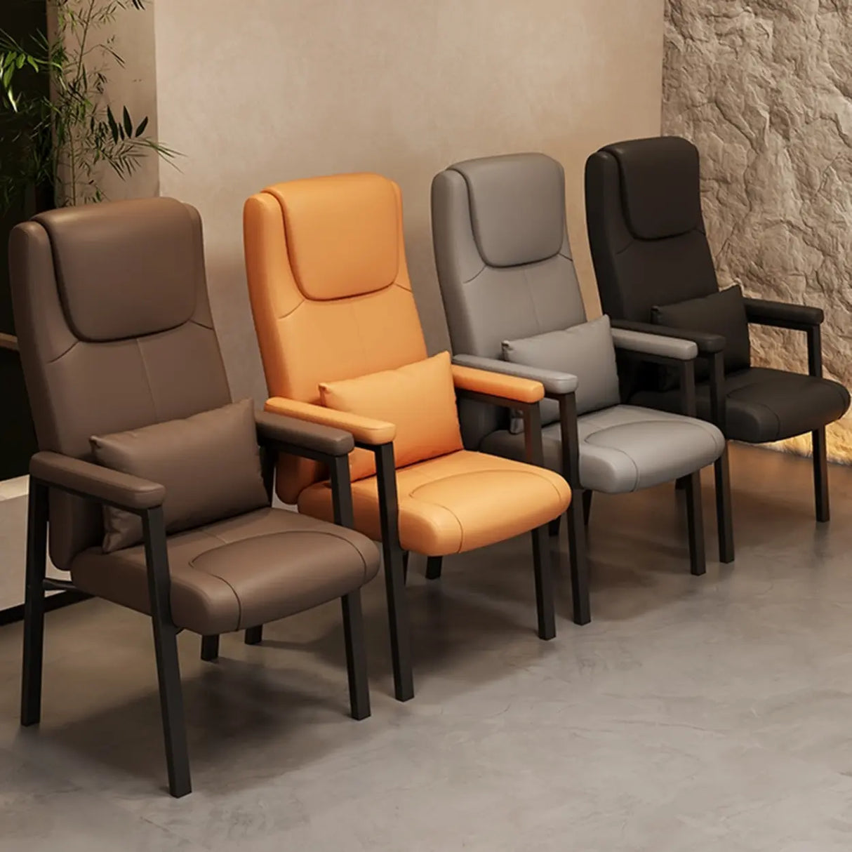 High-back Ergonomic Leather Grey Office Chair with Pillow Image - 5