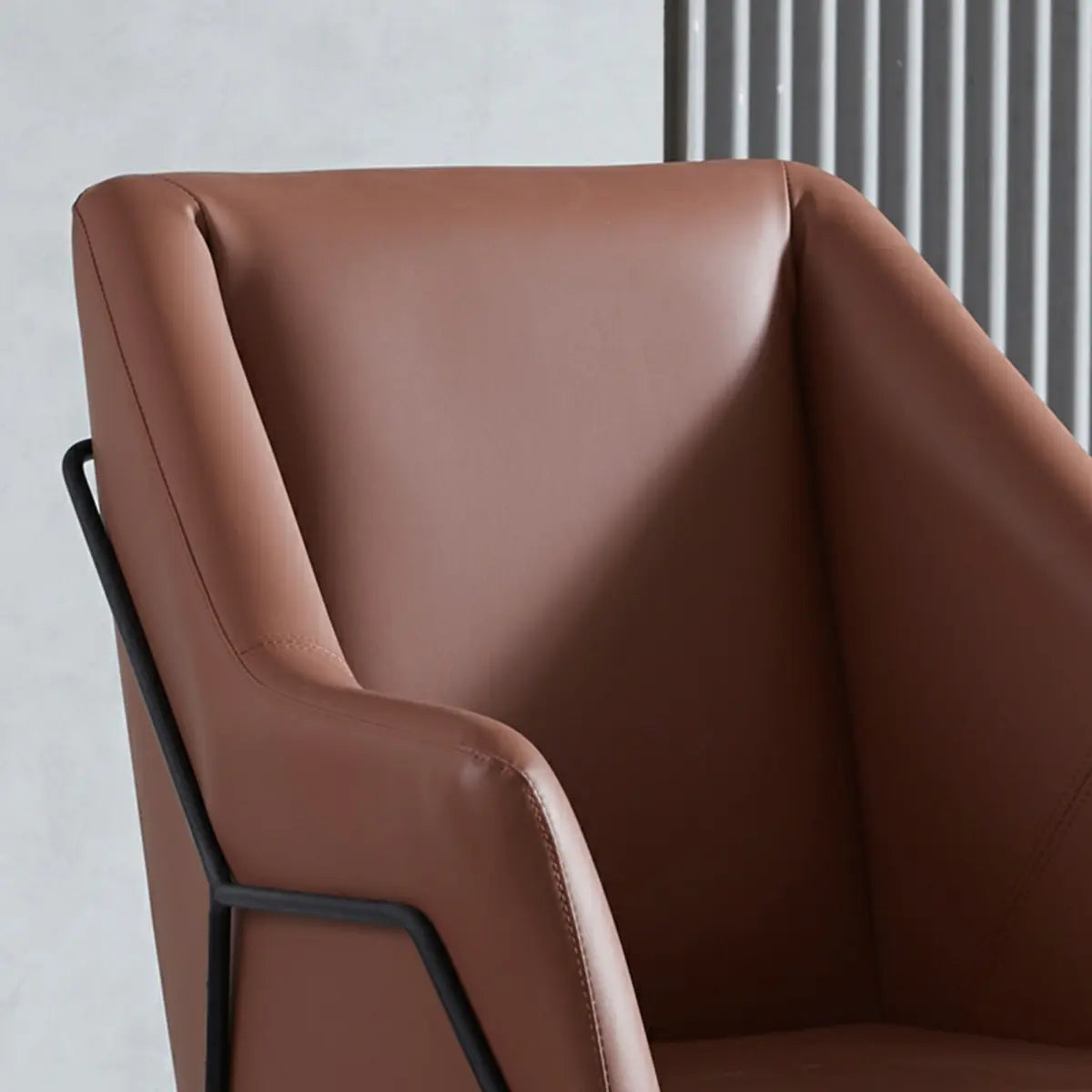 High-Back Leather Sloped Arms Fixed Back Sled Arm Chair Image - 12