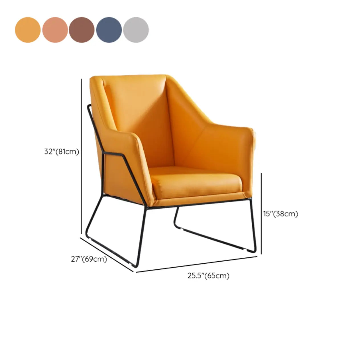 High-Back Leather Sloped Arms Fixed Back Sled Arm Chair 