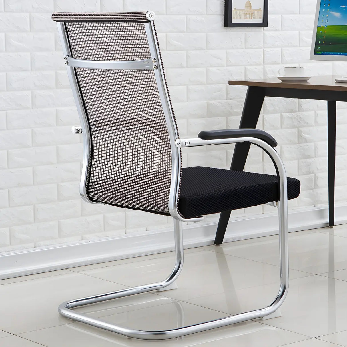 High-Back Metal Frame Black Mesh Metal Office Chair Image - 3