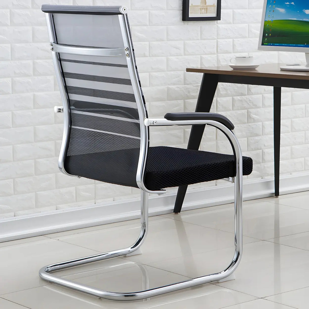 High-Back Metal Frame Black Mesh Metal Office Chair Image - 5
