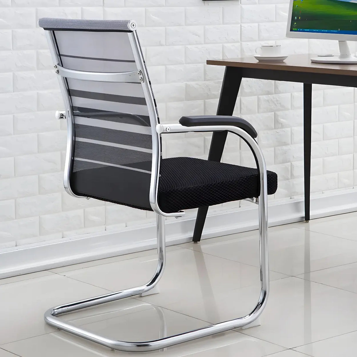 High-Back Metal Frame Black Mesh Metal Office Chair Image - 6