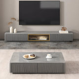 High Glossy Grey Stone Rectangle Drawers TV Stand Image - 4