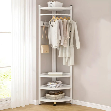 High Organizer Metal Corner Coat Rack with Pink Shelves Image - 2