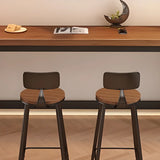 High Top Trestle Metal Base Footrest Wood Brown Bar Set Image - 3