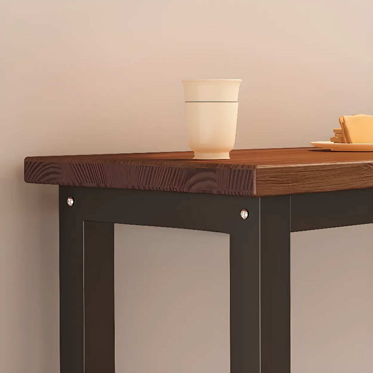 High Top Trestle Metal Base Footrest Wood Brown Bar Set Image - 9
