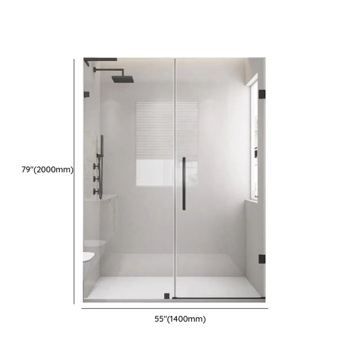 Hinged Clear Glass Black Hardware Shower Door with Handle Image - 12