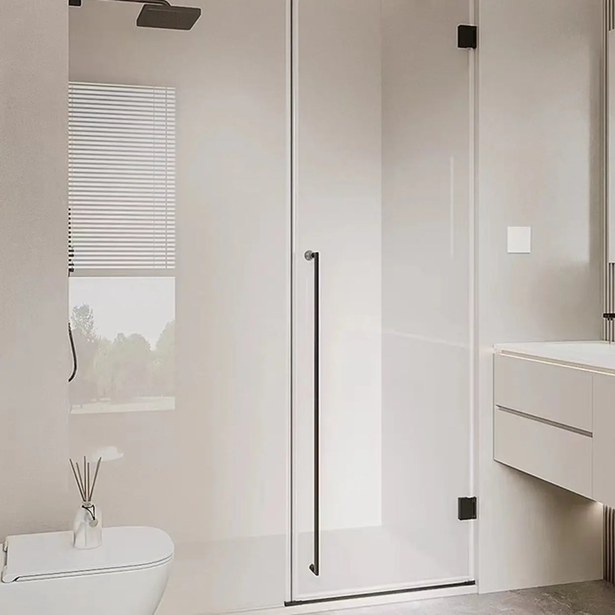 Hinged Clear Glass Black Hardware Shower Door with Handle Image - 3