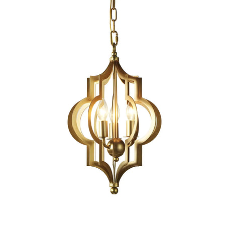 Hollowed Lantern Gold Metal 3-Light Foyer Chandelier Image - 3