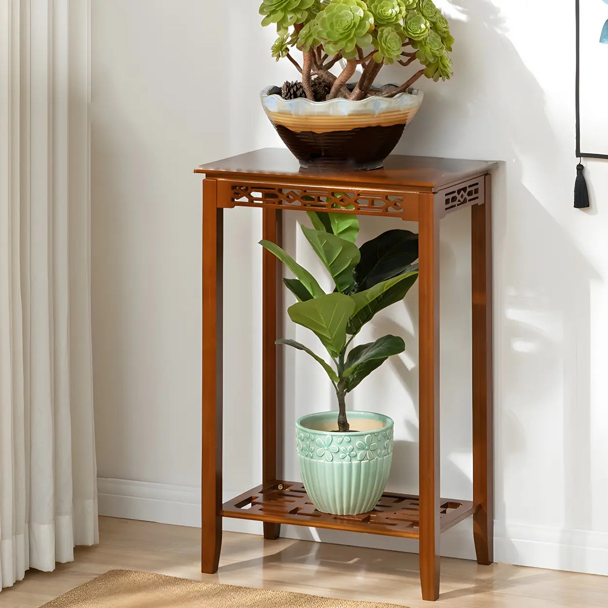 Home Display Modern Waterproof Square Bamboo Plant Stand Image - 13