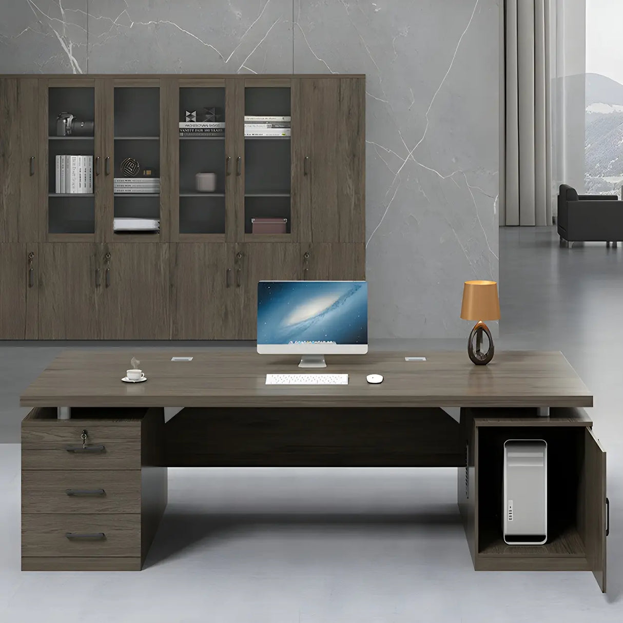 Home Office Wood Rectangle Computer Desk with Cabinet Image - 1