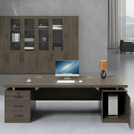 Home Office Wood Rectangle Computer Desk with Cabinet Image - 1