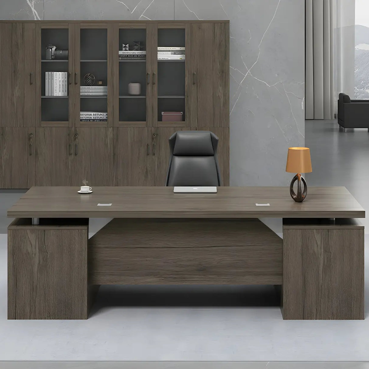 Home Office Wood Rectangle Computer Desk with Cabinet Image - 11