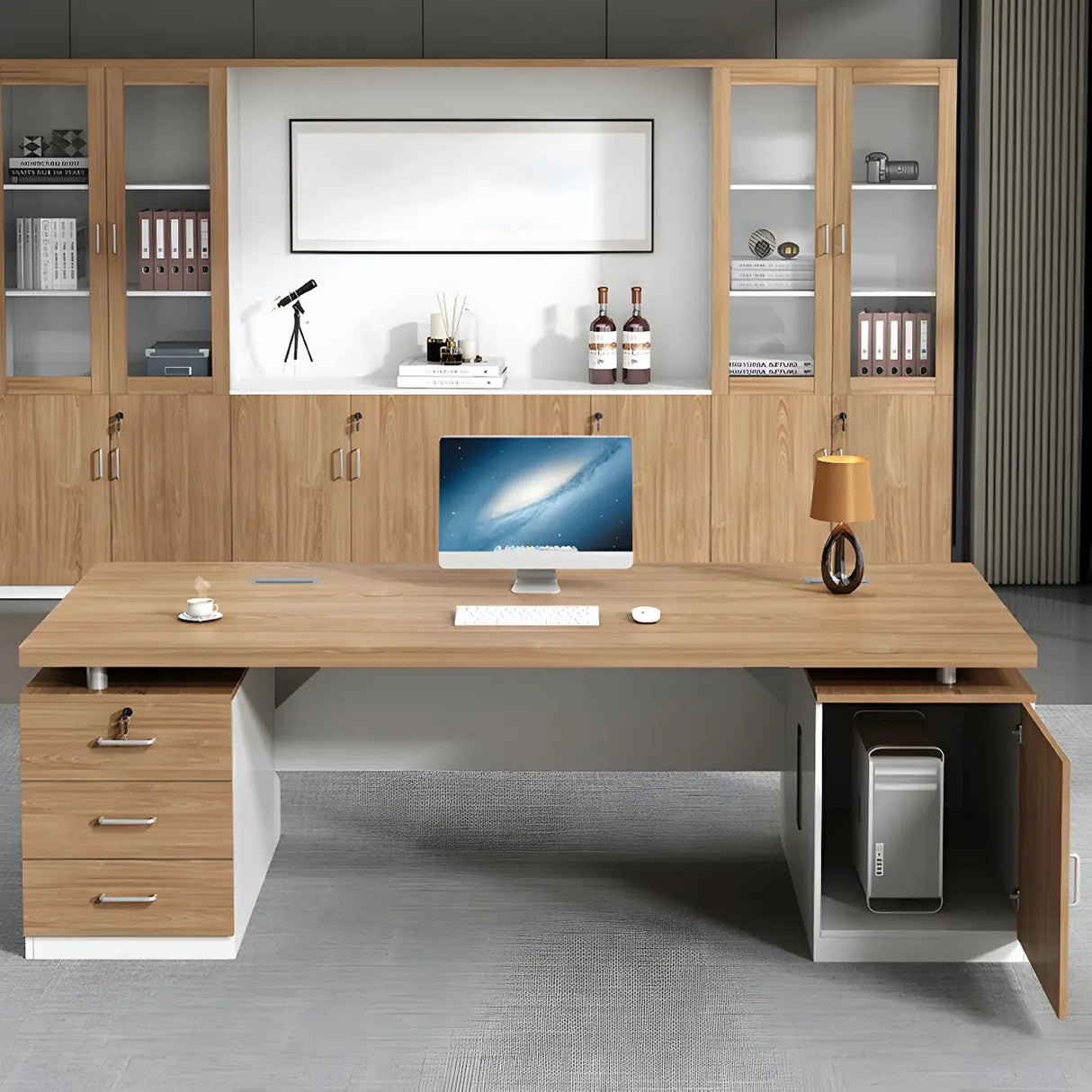 Home Office Wood Rectangle Computer Desk with Cabinet Image - 13