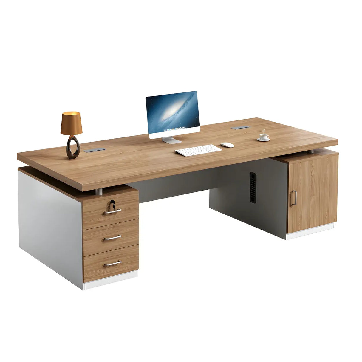 Home Office Wood Rectangle Computer Desk with Cabinet Image - 2