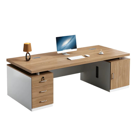 Home Office Wood Rectangle Computer Desk with Cabinet Image - 2