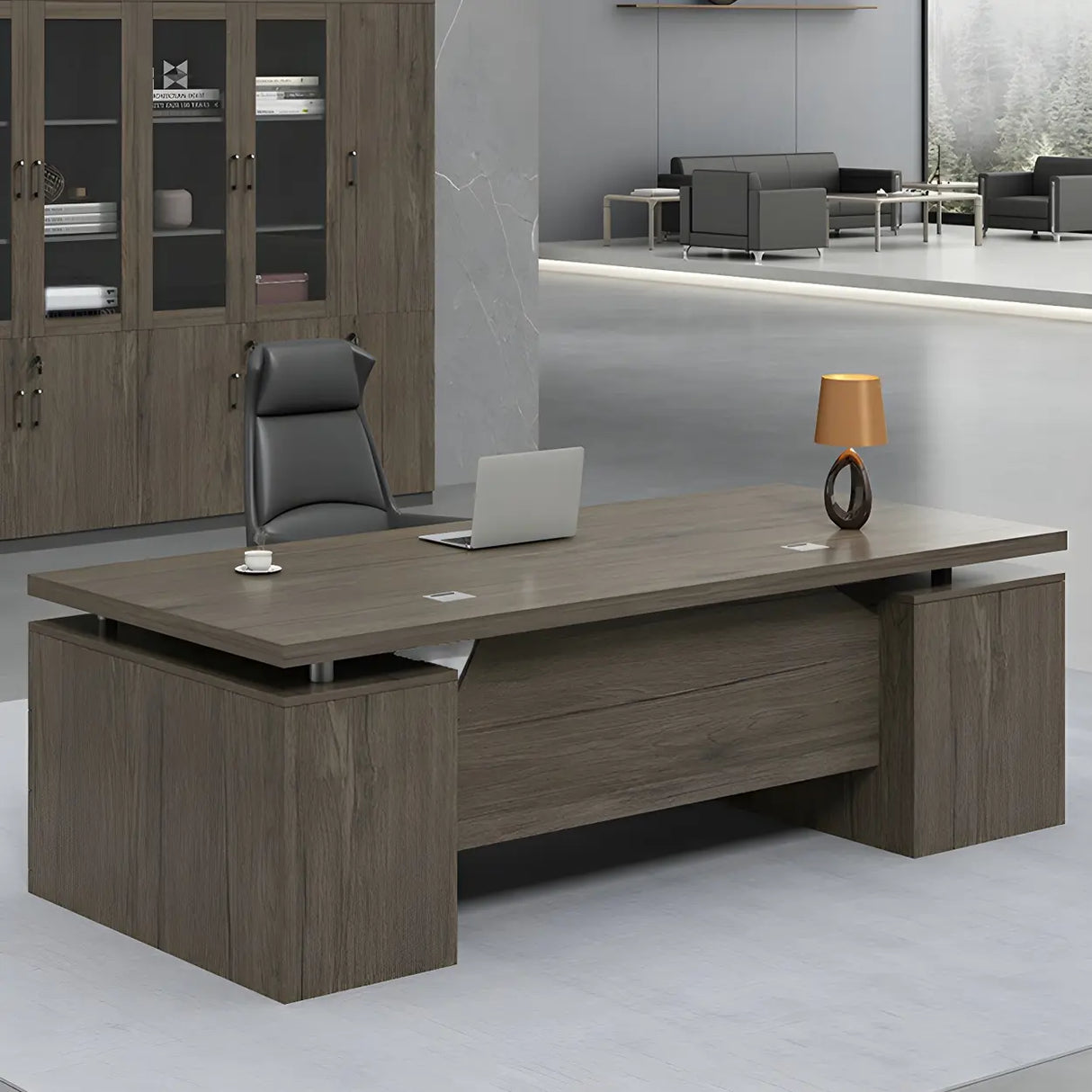 Home Office Wood Rectangle Computer Desk with Cabinet Image - 3