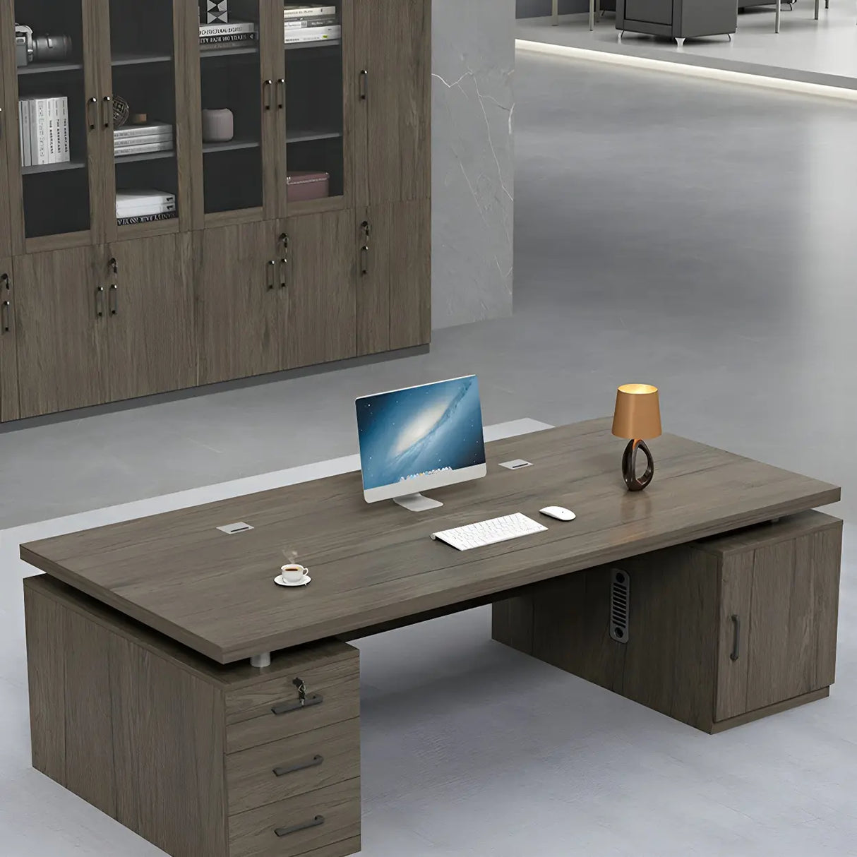 Home Office Wood Rectangle Computer Desk with Cabinet Image - 4
