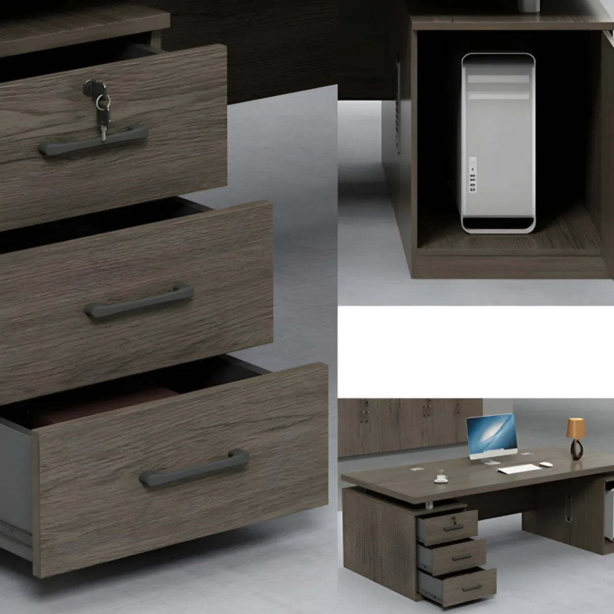Home Office Wood Rectangle Computer Desk with Cabinet Image - 7