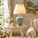Homebaa Elegant Pleated Fabric Floral Ceramic Base Table Lamp