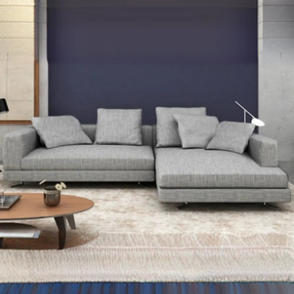 Horizontal Gray Cotton Linen Square Arm Large Sofa Image - 5