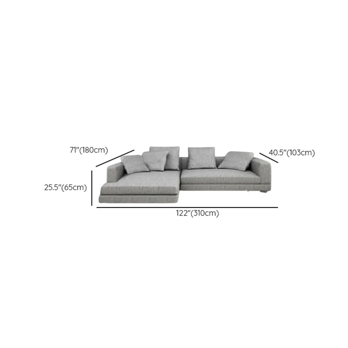 Horizontal Gray Cotton Linen Square Arm Large Sofa 