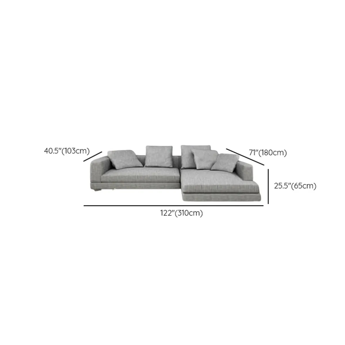 Horizontal Gray Cotton Linen Square Arm Large Sofa Image - 7