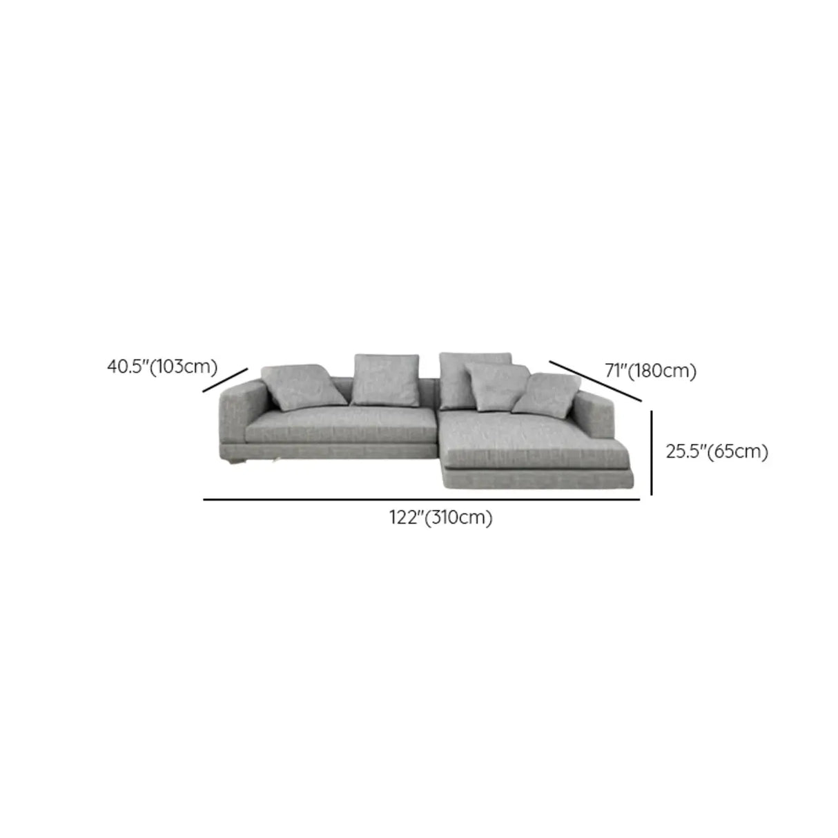 Horizontal Gray Cotton Linen Square Arm Large Sofa Image - 7