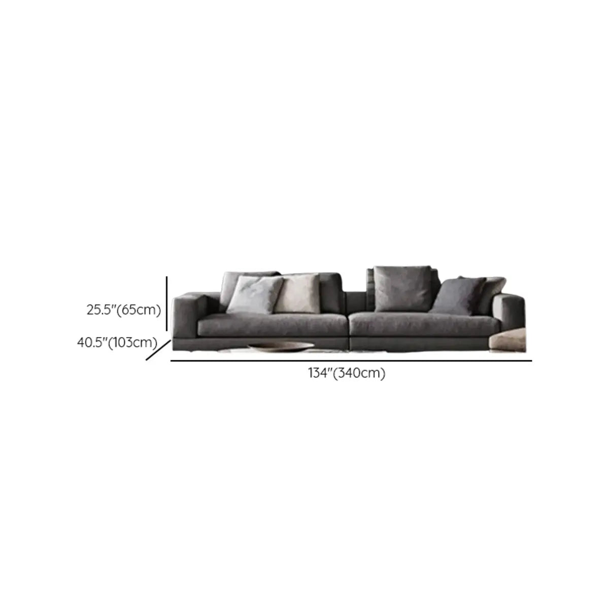 Horizontal Gray Cotton Linen Square Arm Large Sofa Image - 8