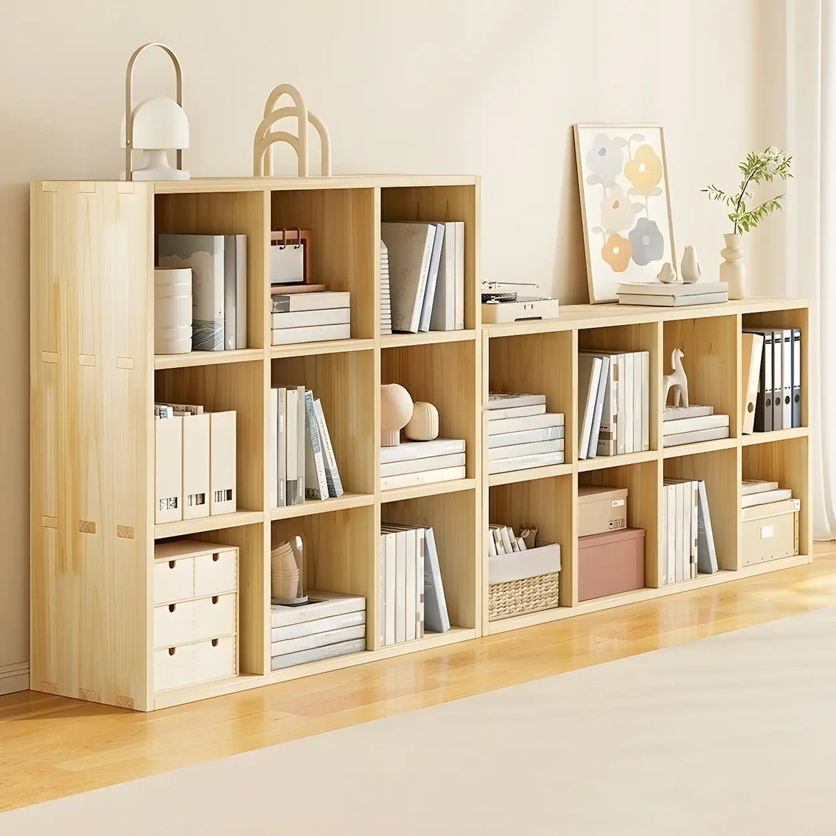 Horizontal Natural Solid Wood Cube Storage Bookcase Image - 1