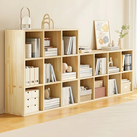 Horizontal Natural Solid Wood Cube Storage Bookcase Image - 1