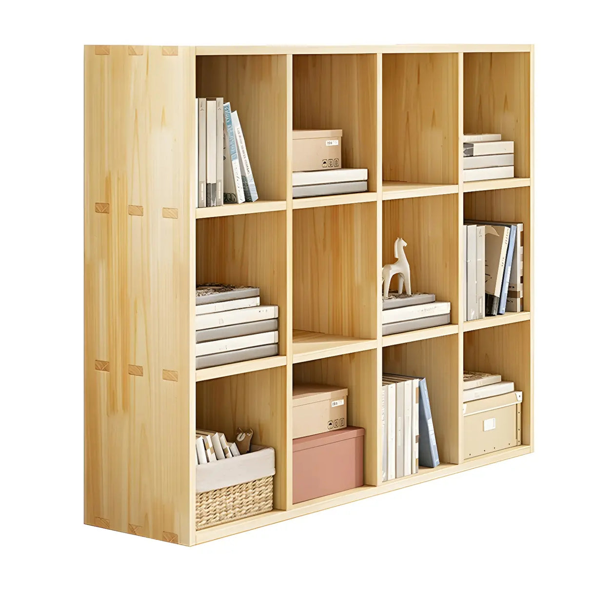 Horizontal Natural Solid Wood Cube Storage Bookcase Image - 10
