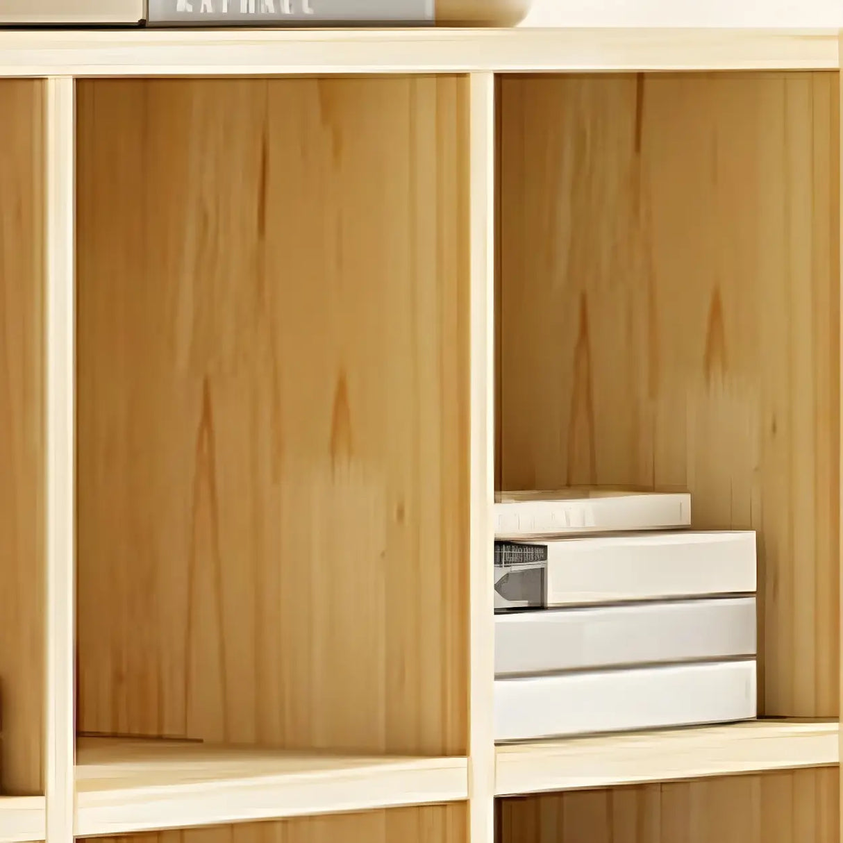 Horizontal Natural Solid Wood Cube Storage Bookcase Image - 12