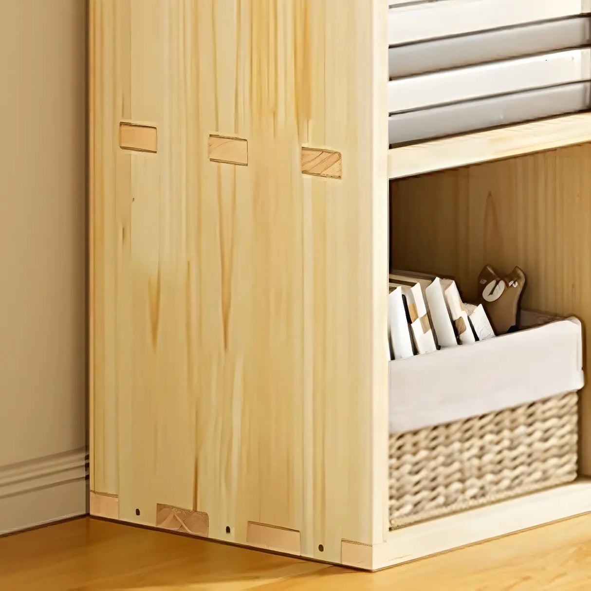 Horizontal Natural Solid Wood Cube Storage Bookcase Image - 13