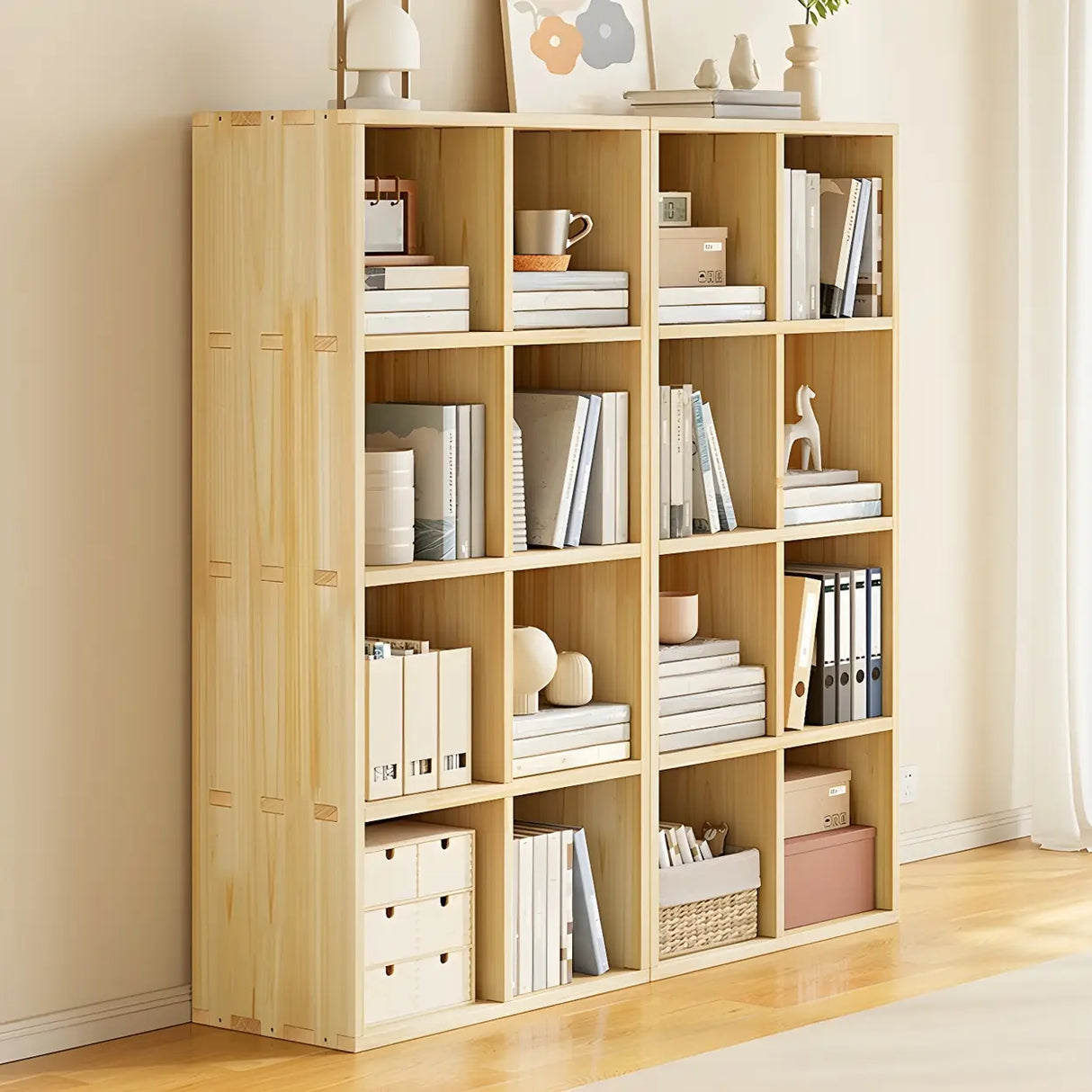 Horizontal Natural Solid Wood Cube Storage Bookcase Image - 14