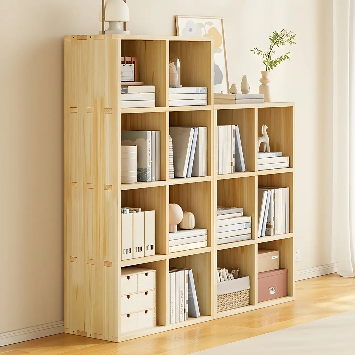 Horizontal Natural Solid Wood Cube Storage Bookcase Image - 15