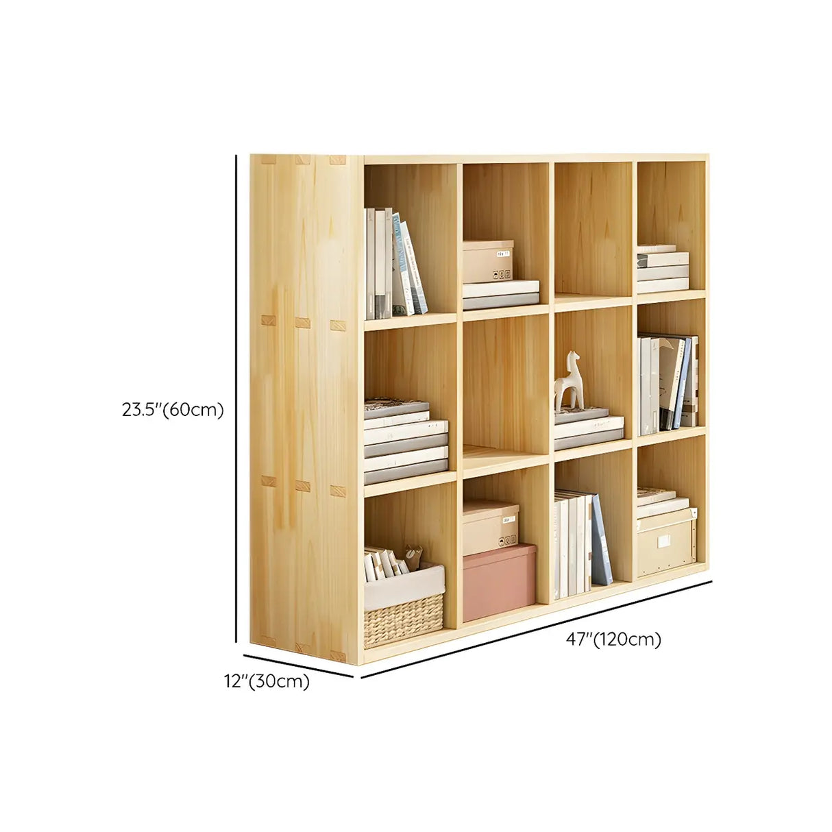 Horizontal Natural Solid Wood Cube Storage Bookcase 