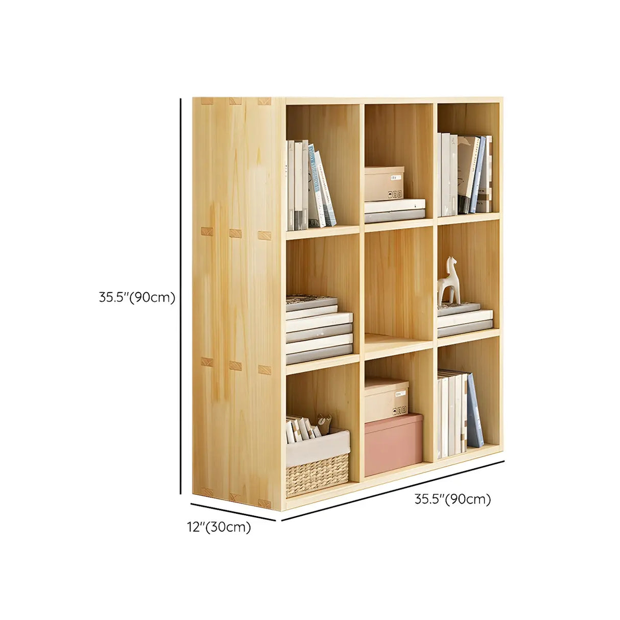 Horizontal Natural Solid Wood Cube Storage Bookcase Image - 18