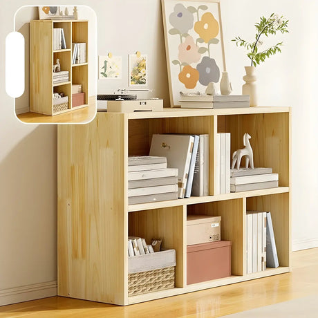Horizontal Natural Solid Wood Cube Storage Bookcase Image - 2