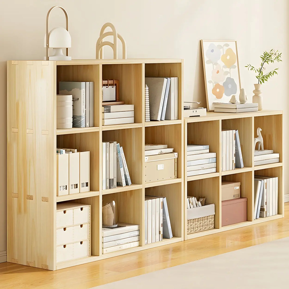 Horizontal Natural Solid Wood Cube Storage Bookcase Image - 4
