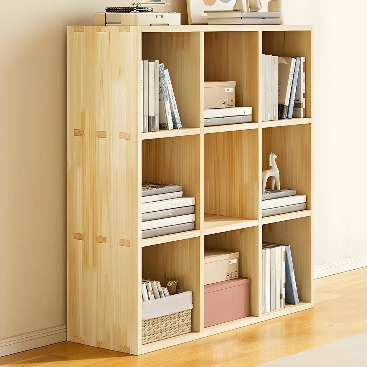 Horizontal Natural Solid Wood Cube Storage Bookcase Image - 5