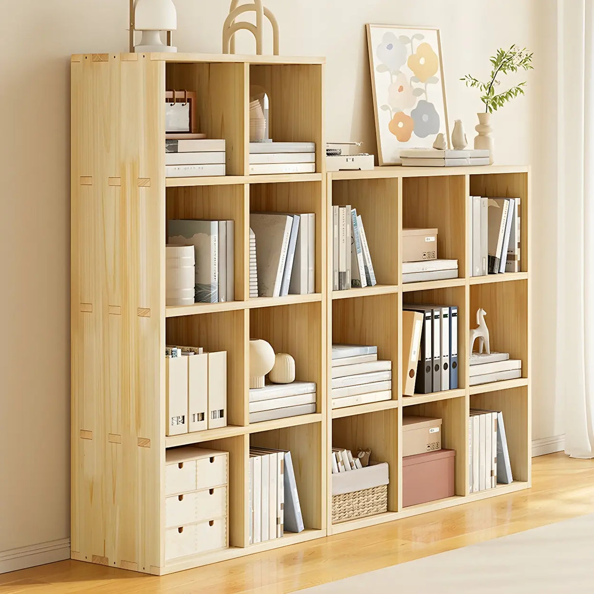 Horizontal Natural Solid Wood Cube Storage Bookcase Image - 6