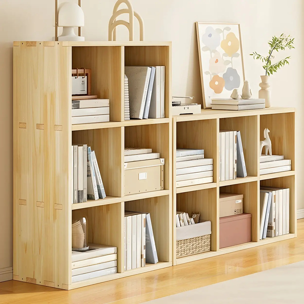 Horizontal Natural Solid Wood Cube Storage Bookcase Image - 8