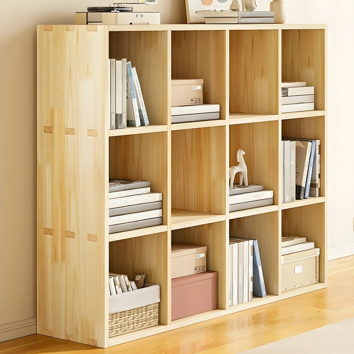 Horizontal Natural Solid Wood Cube Storage Bookcase Image - 9